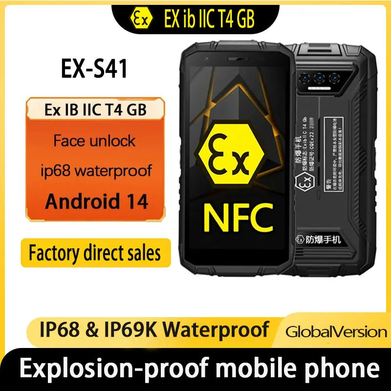 Explosion proof EX-S41 4GB 128GB Rugged Smartphone 6000mAh 13MP AI Triple Camera Cellphone NFC 4G Android 13 Mobile Phone