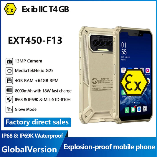 Explosion-proof Mobile phone EX-F13 Rugged IP68 intercom Waterproof 6GB+64GB 13MP Quad-Camera 5.82 "HD+ 8000mAh NFC Android 11
