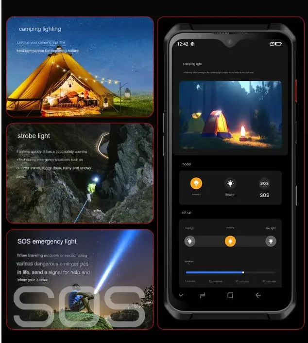 12000mAh Battery Outdoor Camping Lights Zello PTT Key  Walike Talkie Smartphone 8GB+128GB 26MP Camera Octa Core 6.88 “inch