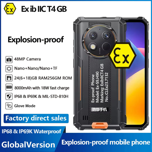 Explosion Proof Android 15  24GB (6 + 18) + 256GB 10600mAh 6,52' HD Display NFC Telefone robusto Water proof Gas Station devices
