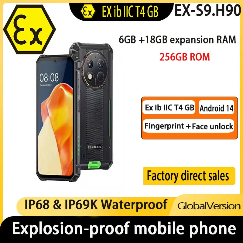 Explosion Proof Android 15  24GB (6 + 18) + 256GB 10600mAh 6,52' HD Display NFC Telefone robusto Water proof Gas Station devices